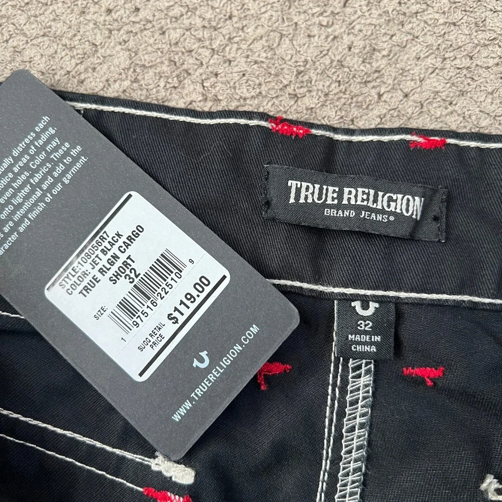 True Religion Mens Jet Black Cargo Shorts Vintage 2000s Style 108056R7 Size 32